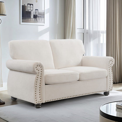 Soft Loveseat, Upholstered 2 Seater Couch, Loose Back Cushions And Turned Legs