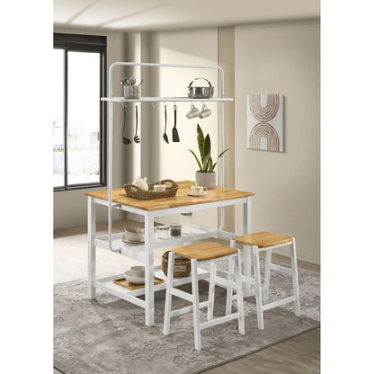 Prager - 3 Piece Kitchen Island Counter Table Set With Overhead Rack And Backless Stools - White