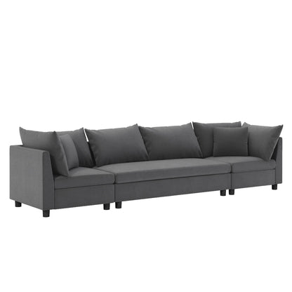 Modern Modular Sectional Oversized 4 Seat Couch Set & 4 Pillows, Minimalist Style Wide Seat Comfy Sofa - Gray
