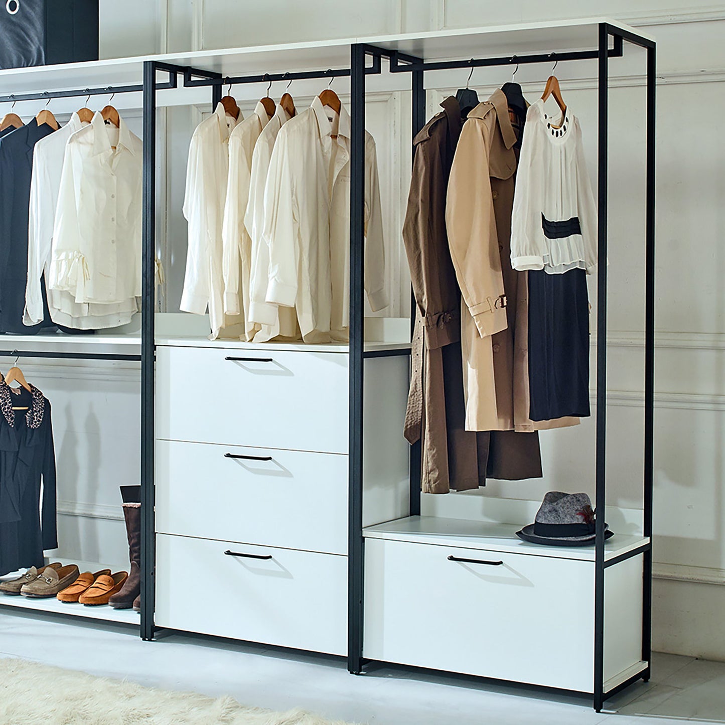 Fiona - Freestanding Walk In Closet System With Metal Frame Durable Storage Solution Melamine - White