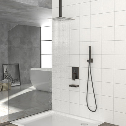 Shower System With Waterfall Tub Spout And 12" Ceiling Mount Square Shower Head - Oil-Rubbed Bronze