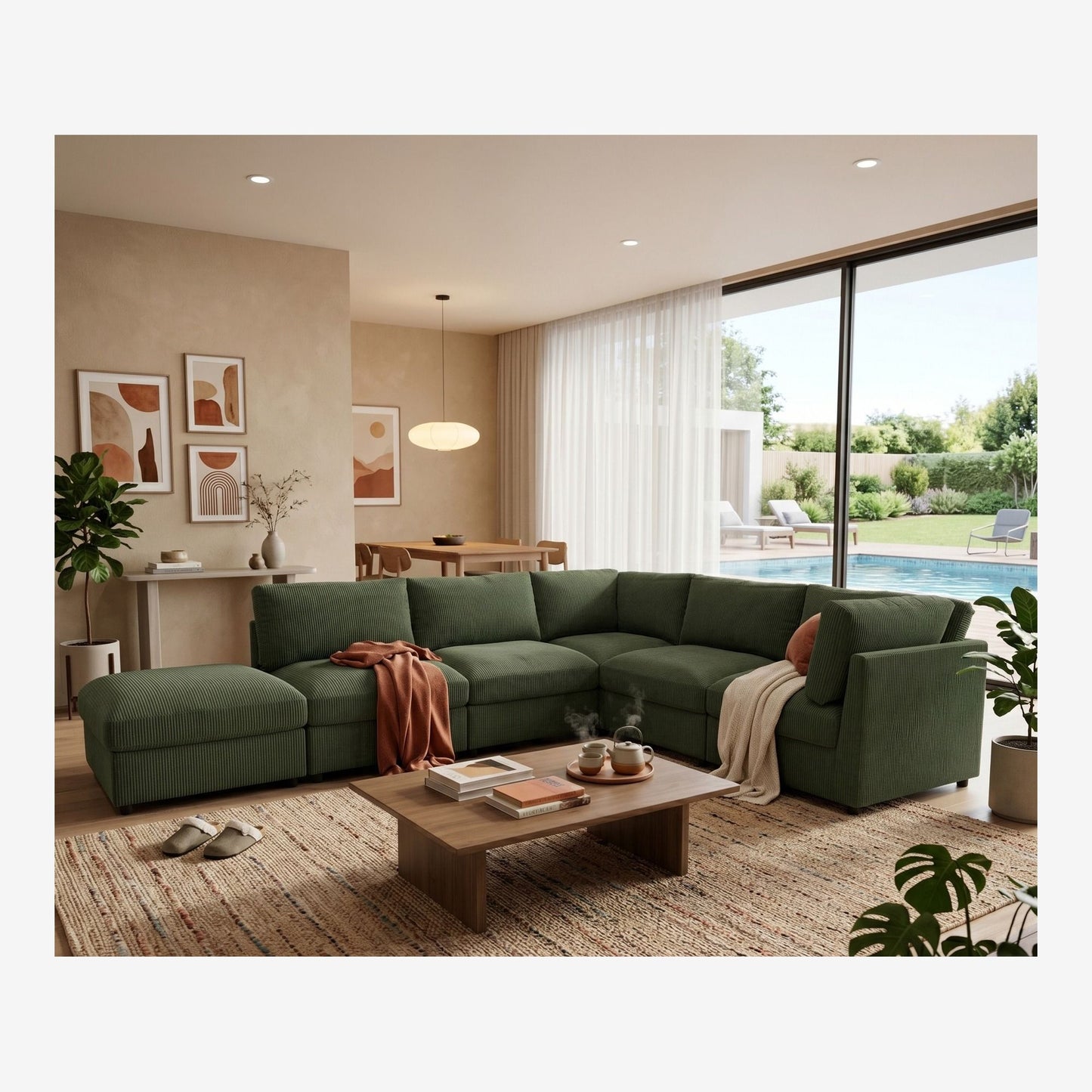 Reversible Modular Sectional & Custom Configuration And Premium Upholstery - Dark Green