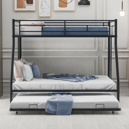 Bunk Bed With Steel Frame And Trundle, 2 Side Ladders
