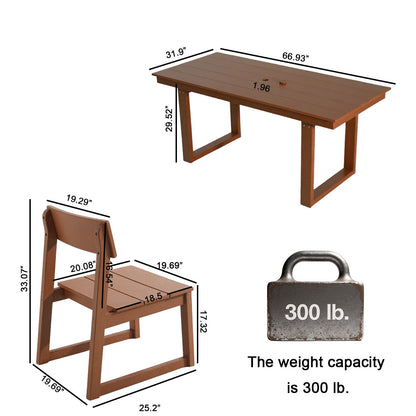 7 Piece Outdoor Dining Set For 6, Table With Umbrella Hole & 6 Armless Chairs For Backyard - Brown