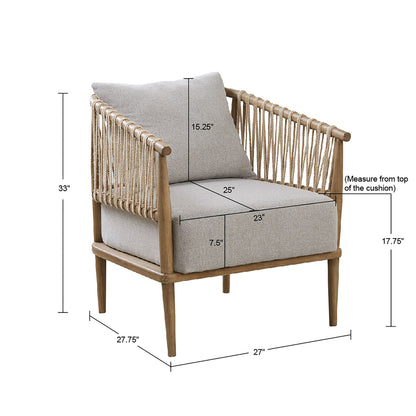 Arm Chair With Open Weave Jute Twine Rope Design - Natural