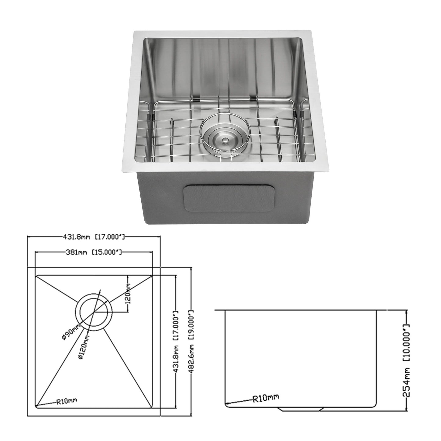 Modern Undermount Stainless Steel Kitchen Sink 16 Gauge, Deep Single Bowl