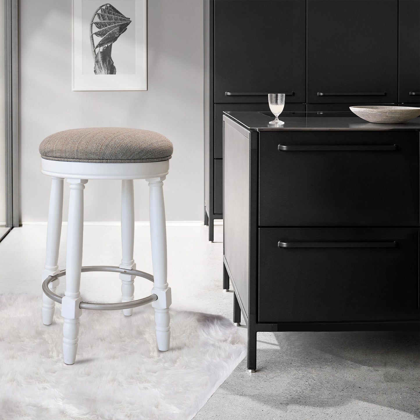 360° Swivel Wooden Barstools With Upholstered Seat, Counter Height (Set of 2)