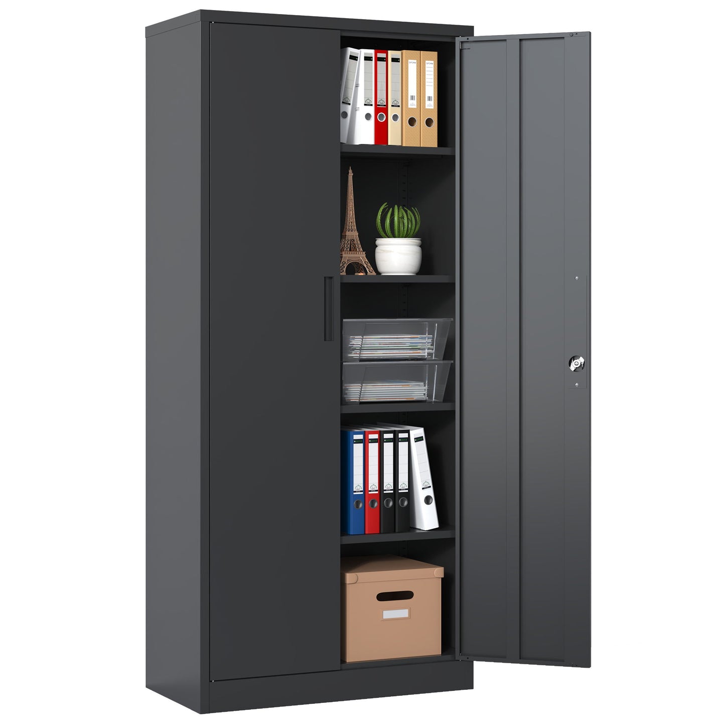 Heavy Metal Garage Storage Cabinet With Locking Doors, Steel, Adjustable Shelves