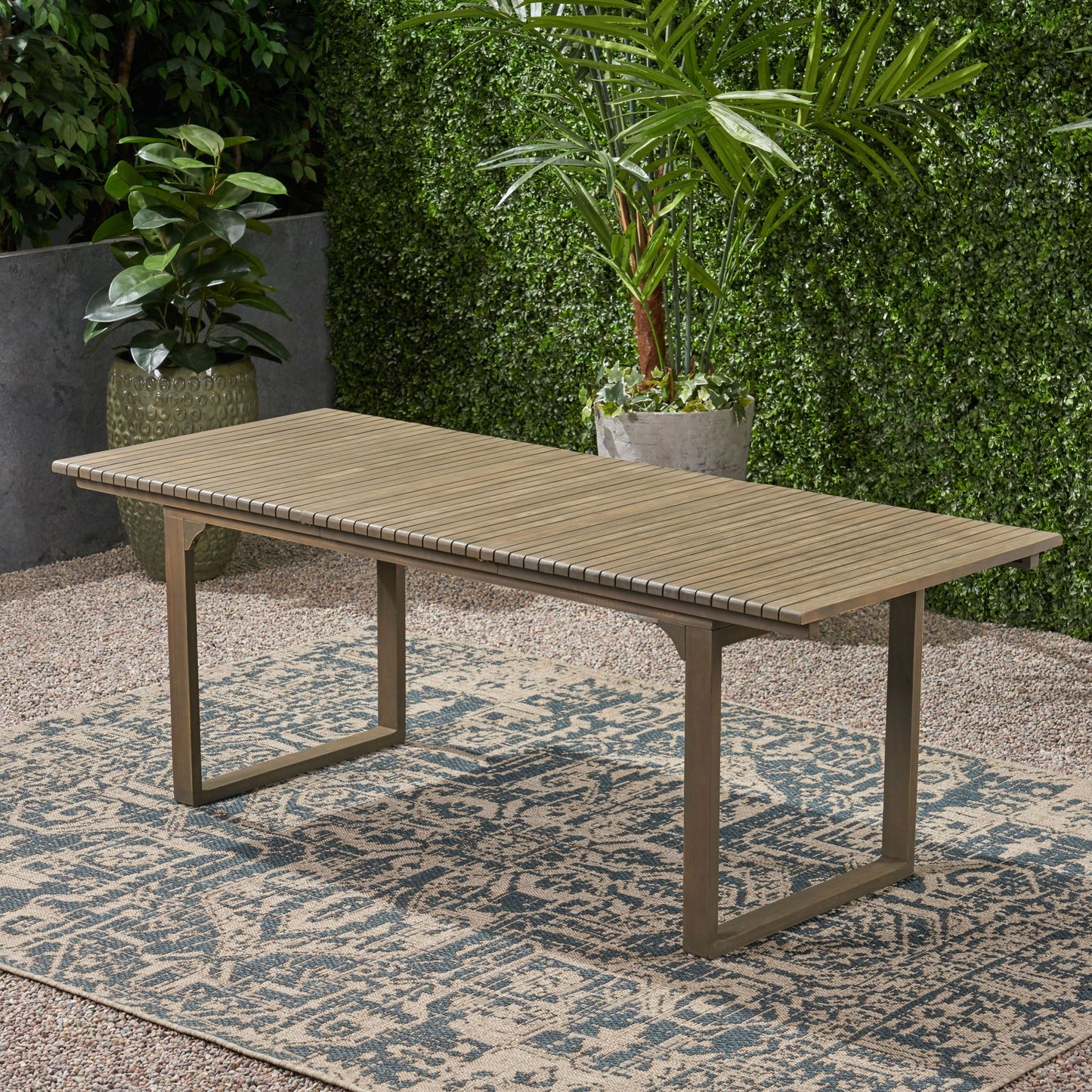 Outdoor Expandable Acacia Wood Dining Table With U Shaped Leg
