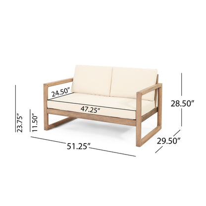 4 Pieces Acacia Wood Patio Furniture Set, Outdoor Furniture With Coffee Table, Patio Conversation Set Deep Seating With Soft Cushion, Porch Chairs For Backyard Porch Balcony - Brown Wash / Beige