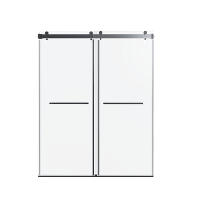 Frameless Double Sliding Shower Door In, Thick Tempered Glass, Reversible Installation