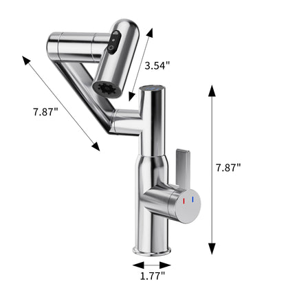 Bathroom Sink Faucet With Spray Function And Temperature Display, Anti Skid Switch, 360 Degree Rotary