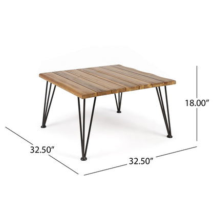 Outdoor Coffee Table With Slat Top And Metal Legs - Teak