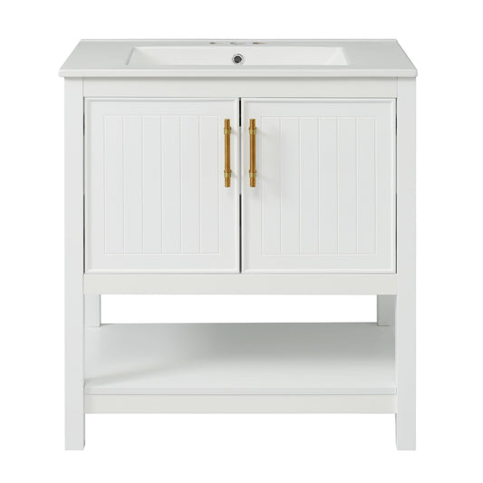 Elegant Bathroom Vanity With Ceramic Sink And Versatile Storage