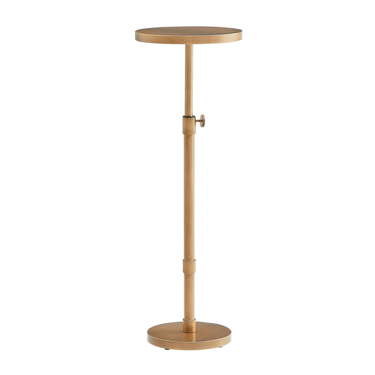 Morven - Adjustable Height Accent Table With Round Metal Top And Pedestal Base - Antique Brass