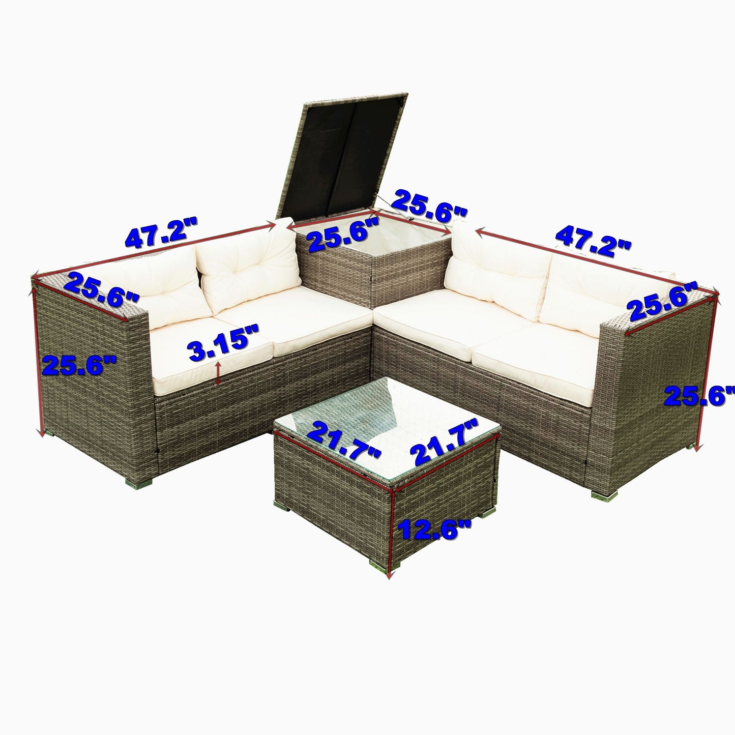 4 Piece Patio Sectional Wicker Rattan Outdoor Furniture Sofa Set With Storage Box