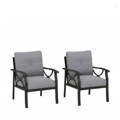 All Weather Armchairs With Cushions, Sculptural Design (Set of 2) - Gray / Khaki