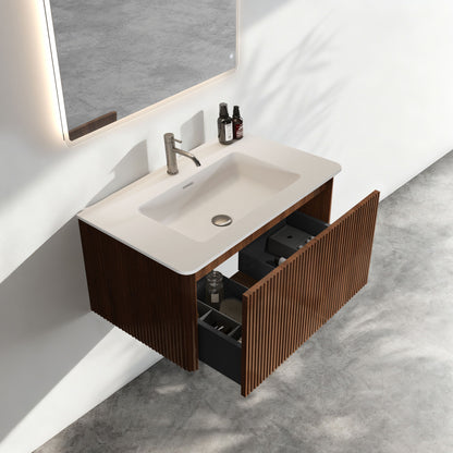 Etna - Striped Bathroom Vanity With Ceramic Sink, Wall Mounted Floating Bathroom Vanity For Modern Bathroom