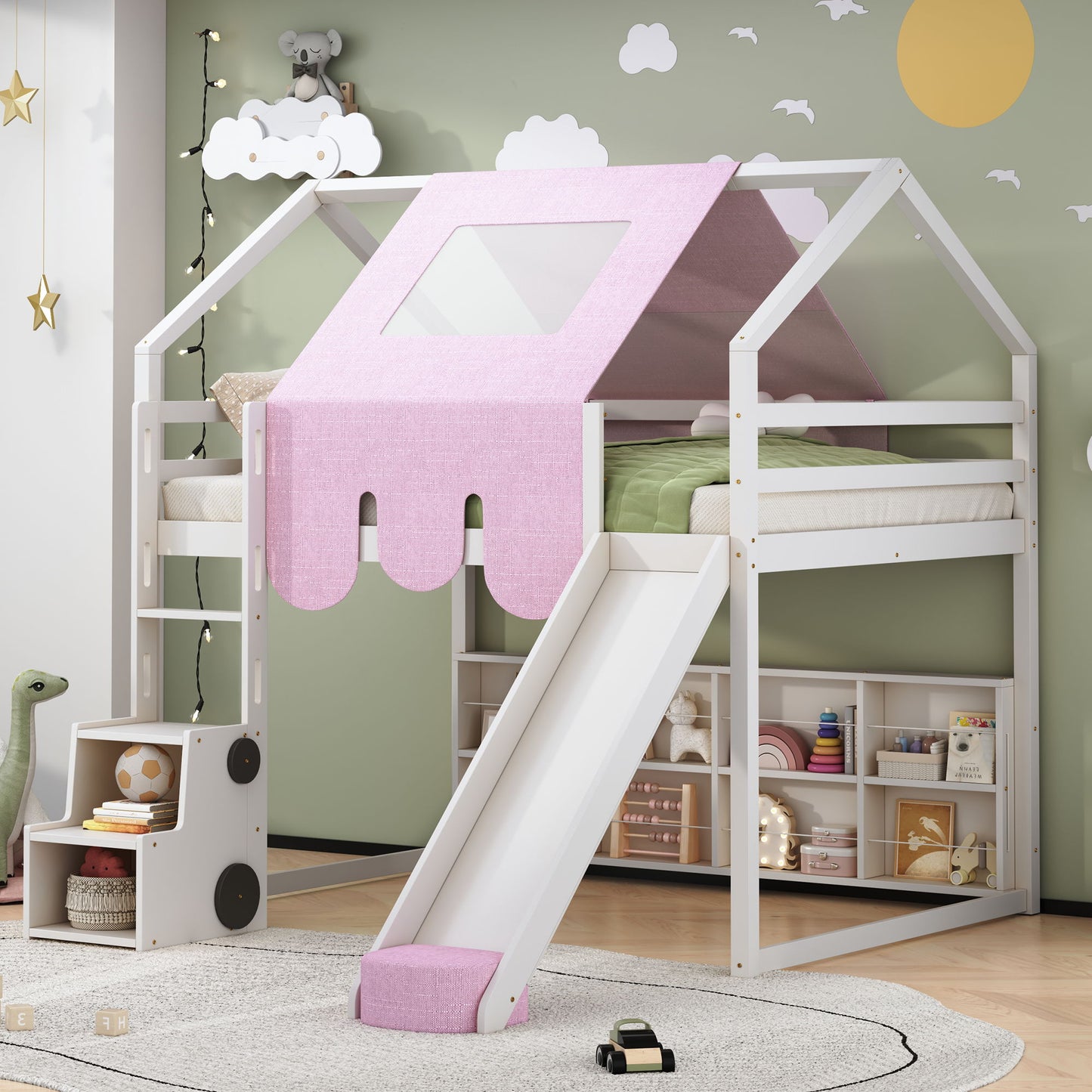 Loft Bed With House Shaped Frame And Tent