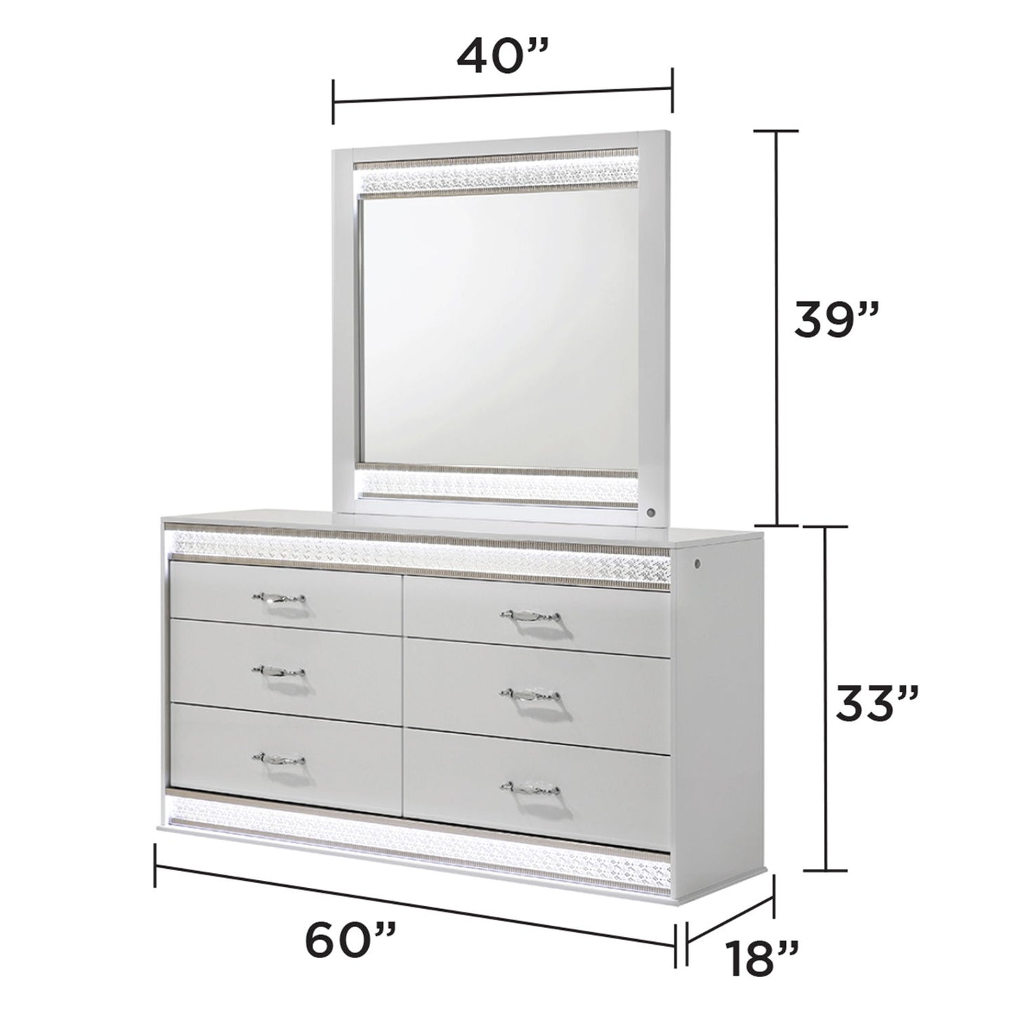 Glam - 6 Drawer Dresser With LED Lighting (Includes Dresser Only) - White