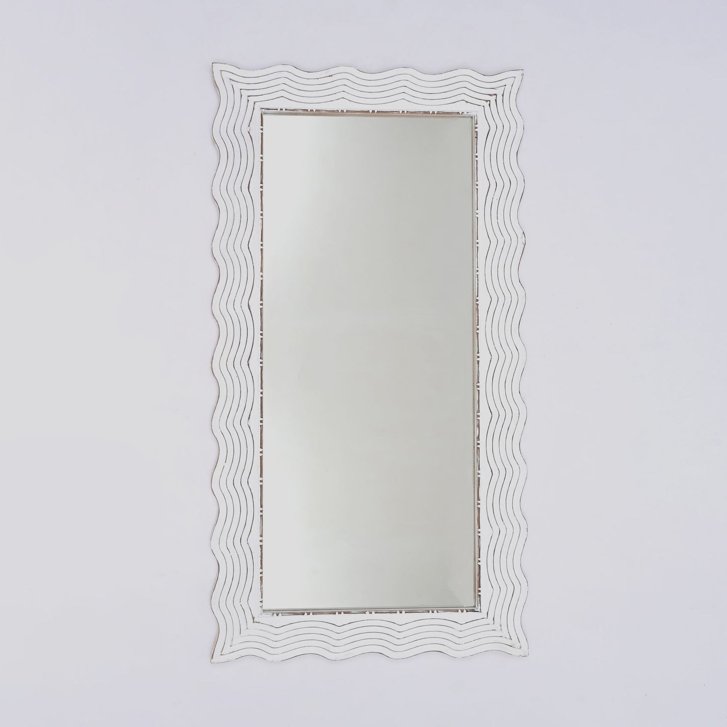 Handcarved Wave Design Rectangle Mirror Accent Enhancing Space - Antique White