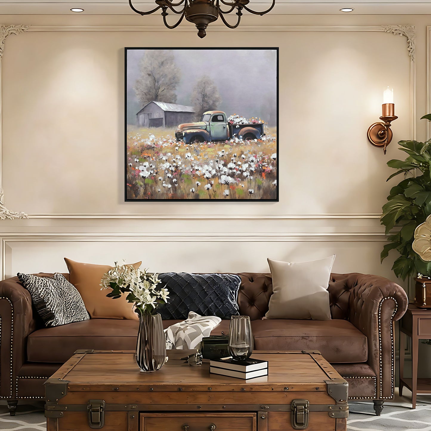 Old Truck Canvas Wall Art, Old Barn Pictures Wall Art - White / Vintage