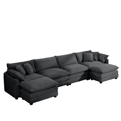 Modern Oversized Modular Cushion Sofa With Ottoman, Low Back, Deep Seating Sofa Set
