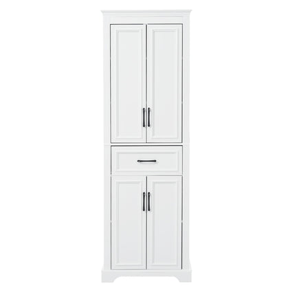 Freestanding Bathroom Vanity, Elegant Design With 4 Doors & 1 Drawer, Adjustable Shelves, Damping Hinges - White