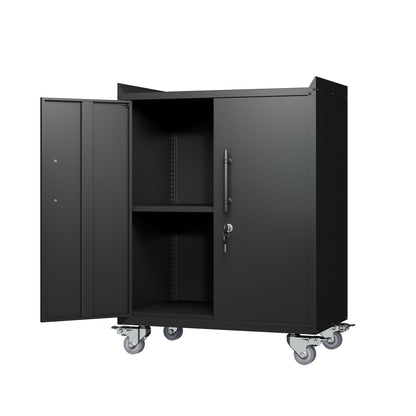 2 Door Tool Cabinets For Garage, Lockable Garage Storage Cabinet, Locking Storage Cabinet With Wheels, Rolling Tool Chest - Black
