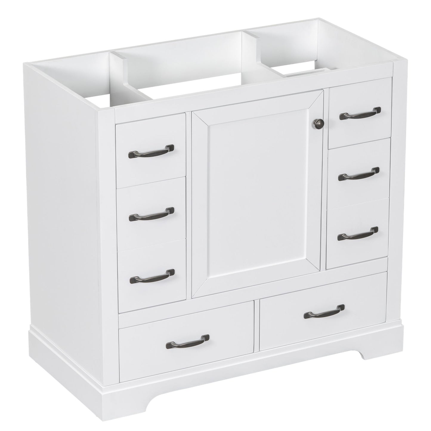 Modern Bathroom Vanity Base Only, 6 Drawer Storage With Adjustable Shelf