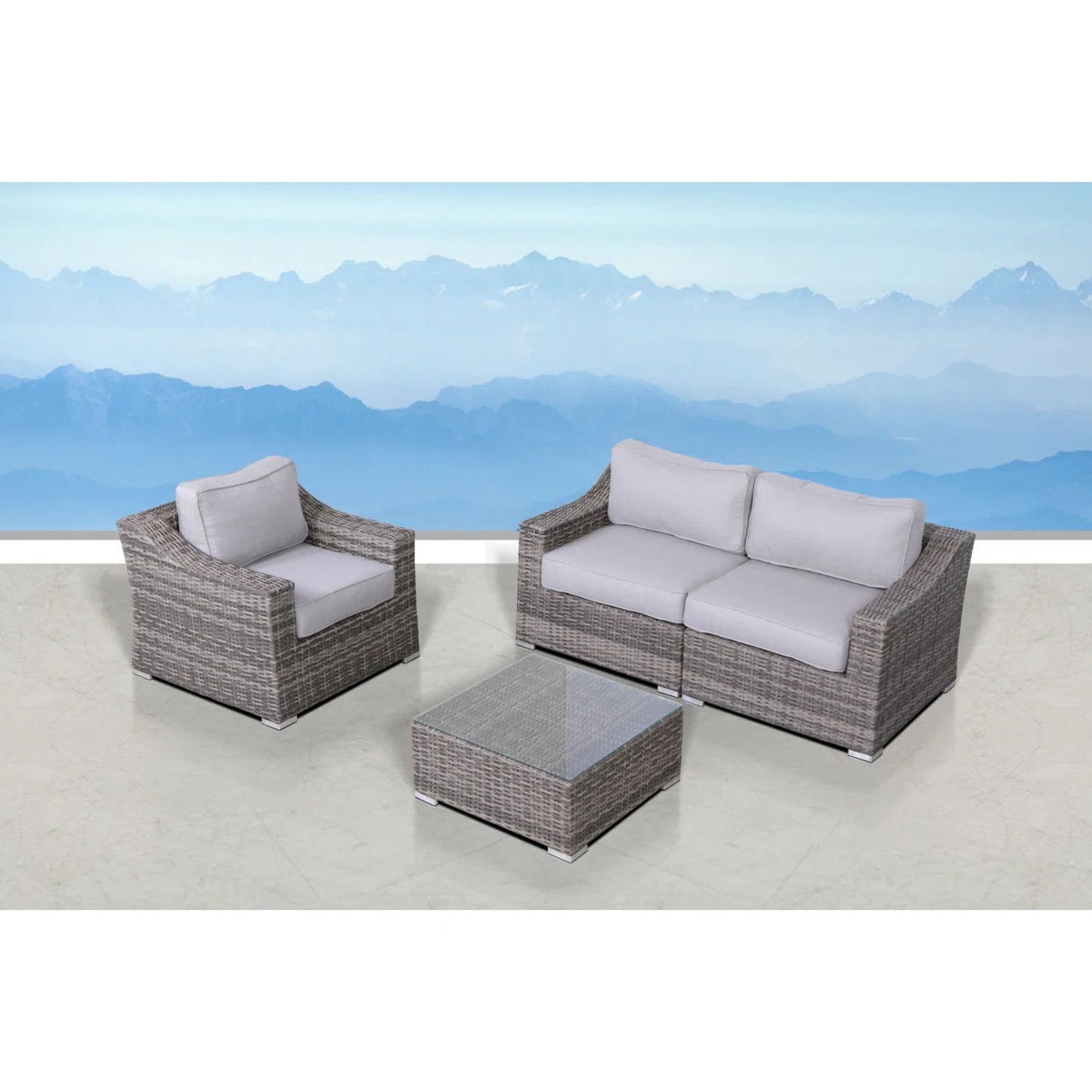 Outdoor Wicker Conversation Set With Cushions, All Weather