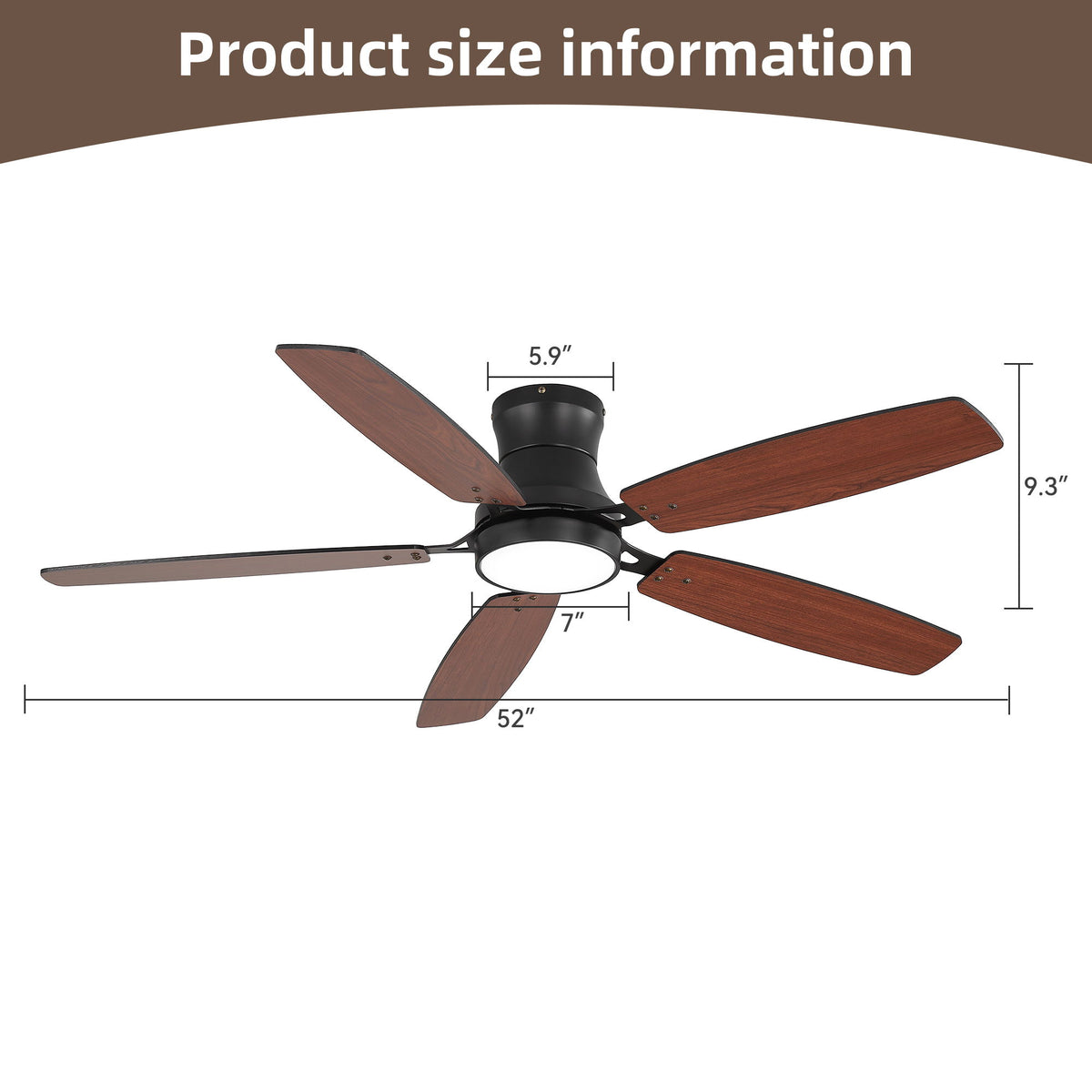 52" Flush Mount Ceiling Fan With Light, DC Motor, Remote Control, Dual Color