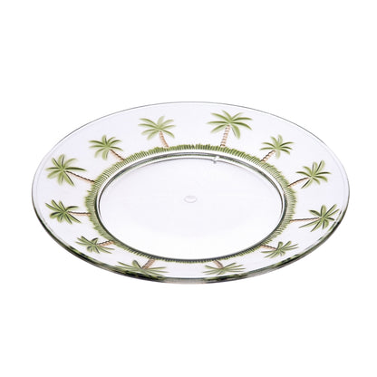 Palm Tree Design 9" Acrylic Dinner Plates (Set of 4) Crystal Clear Reusable Unbreakable Kitchen Plates Bpa Free Dishwasher Safe - Clear