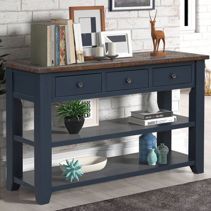 49'' Rectangular Solid 3 Drawer 2 Shelf Console Table - Blue