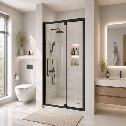 Semi-Frameless Pivot Hinged Shower Door, Reversible Design
