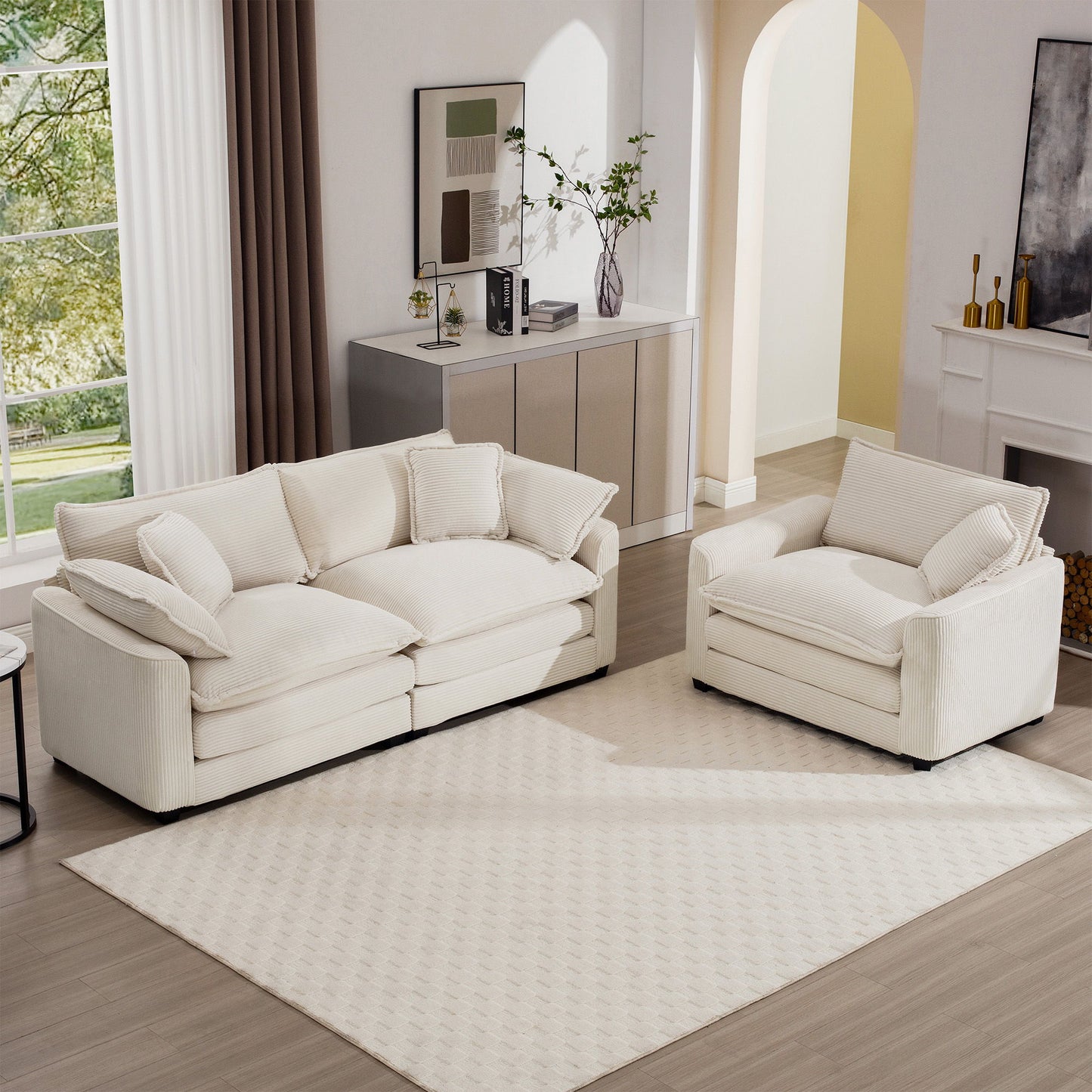 Elegant Corduroy Oversized Sectional Sofa Set With Deep Seats And Flexible Layout