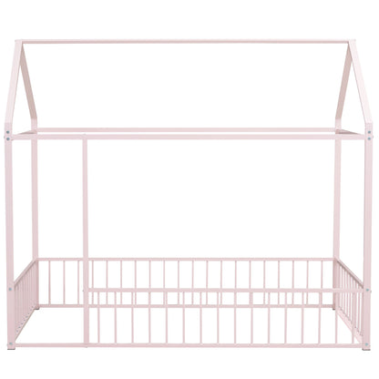 Metal Bed House Bed Frame With Fence