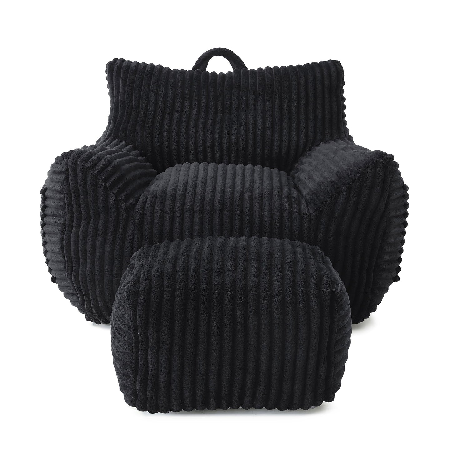 Giant Plush Bean Bag Chair With Armrests And Footstool