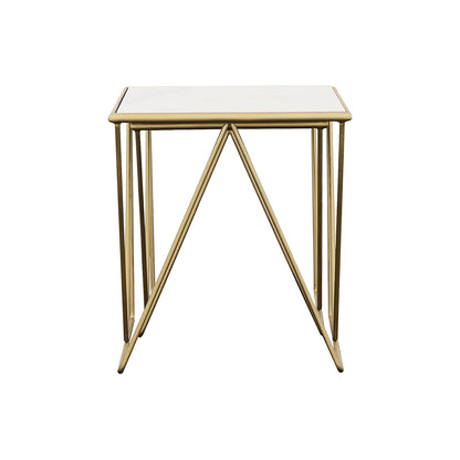 Sinclair - 2 Piece Nesting Table Set With Iron And Luxurious Marble Surface - White / Gold