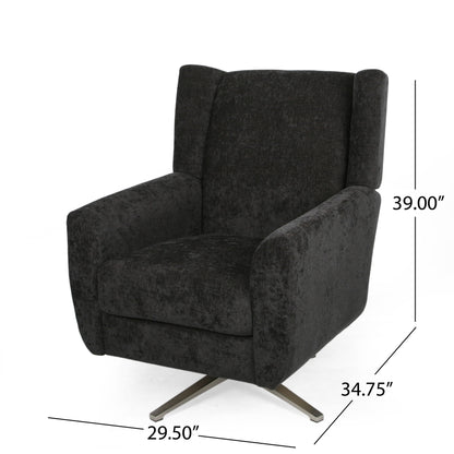 Contemporary Swivel Chair With Wingback Design - Black