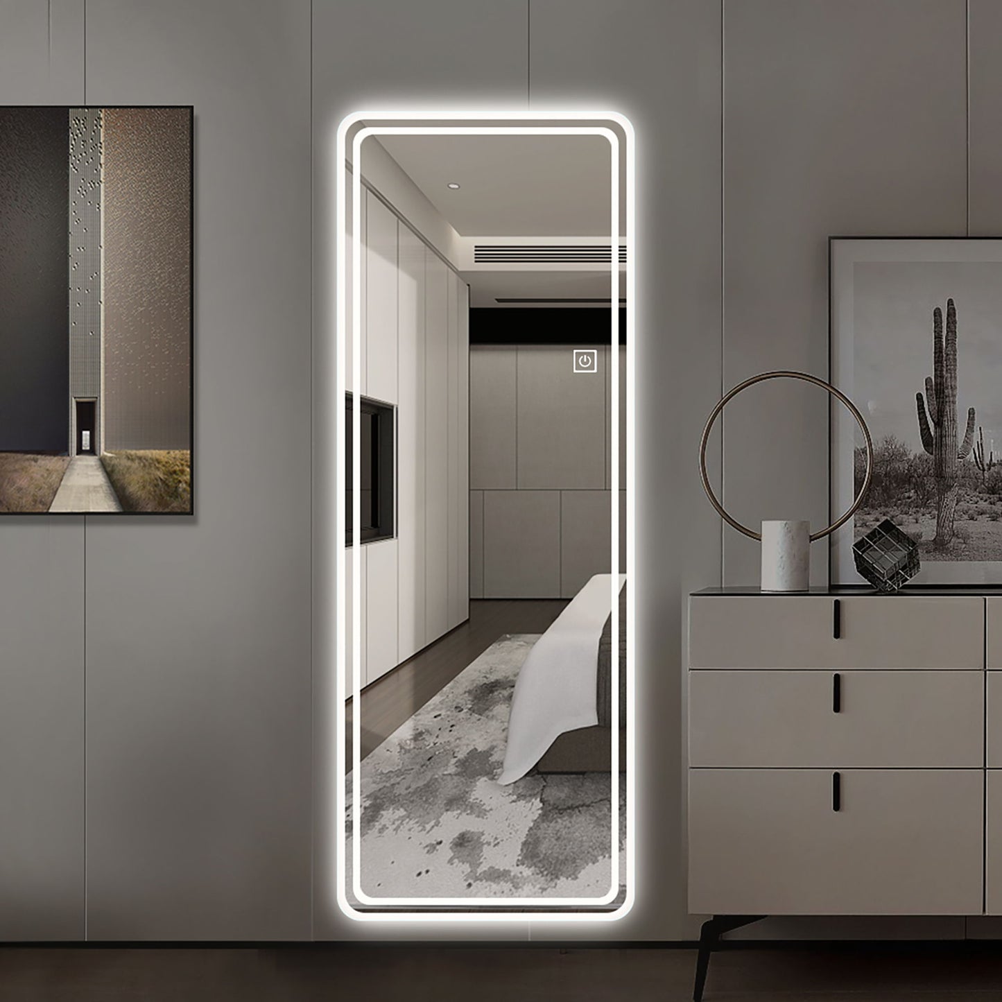 Frameless Full Length Floor Mirror With LED Light, Dimming & 3 Color Modes Mirror - Silver