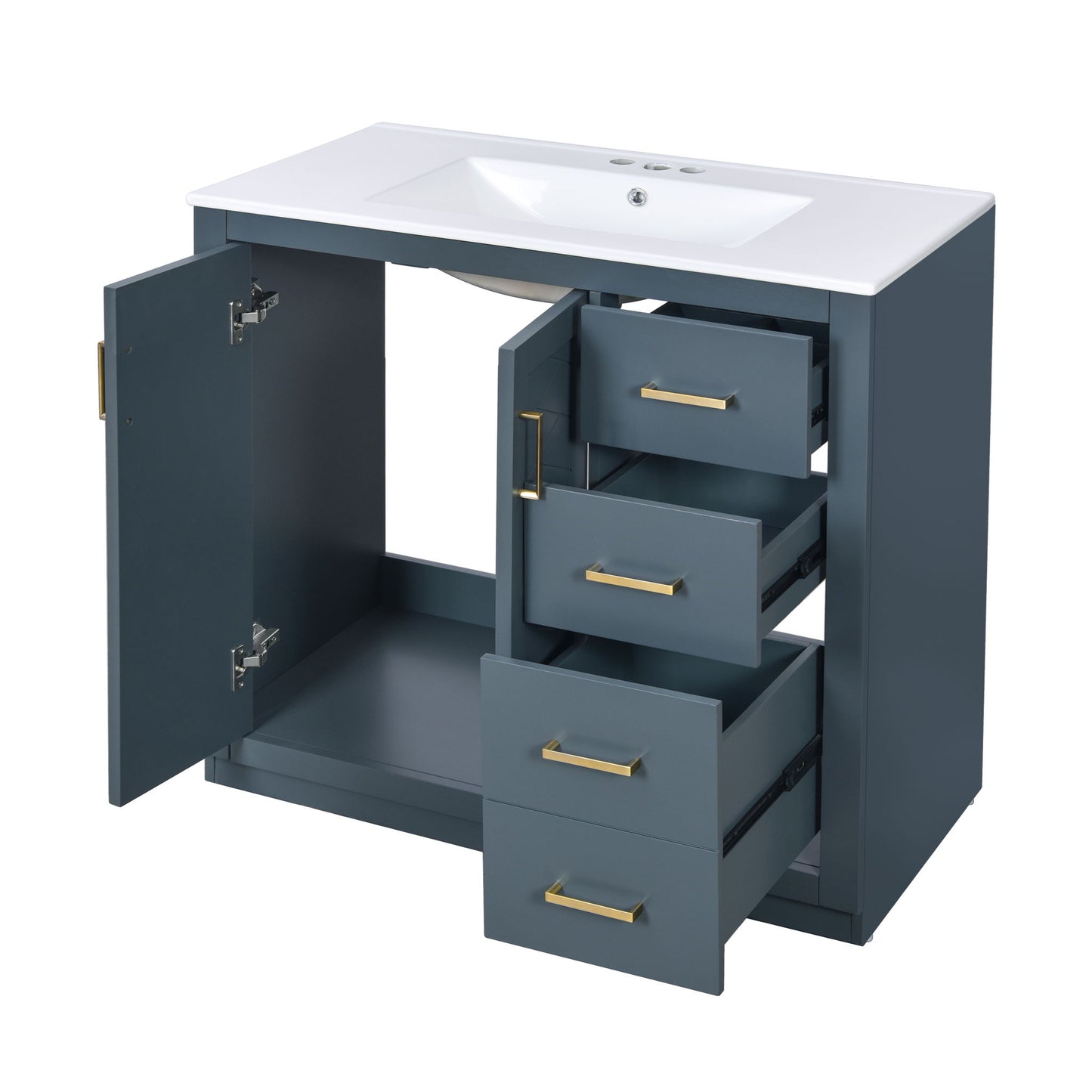 Bathroom Vanity With Sink Combo, Storage Cabinet, Freestanding Set With 3 Drawers & Soft Closing Doors