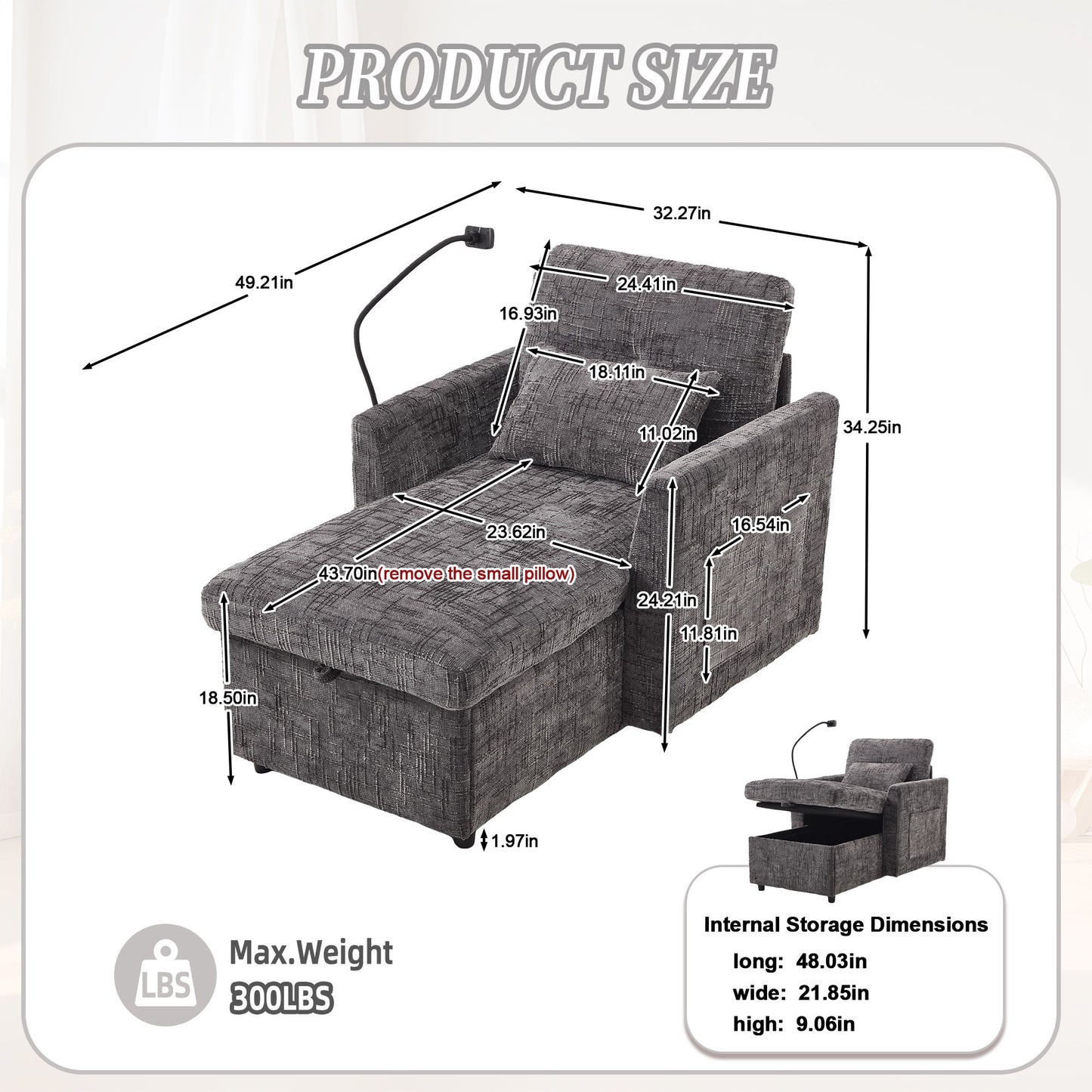 Multifunctional Chenille Recliner Sofa With Storage And Phone Bracket