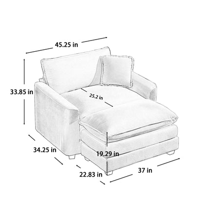 Classic Modern Comfortable Single Chair Deep Seat Sofa With Footstool