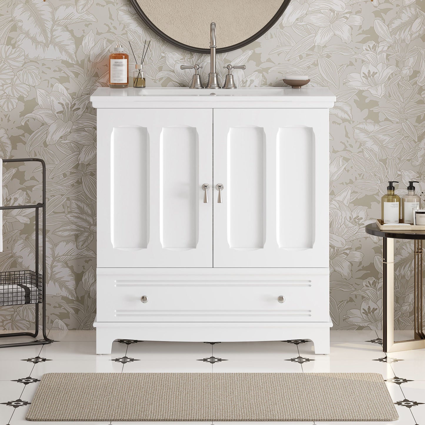 Bathroom Vanity With Sink, Cabinet With Adjustable Shelf And Drawer Divider
