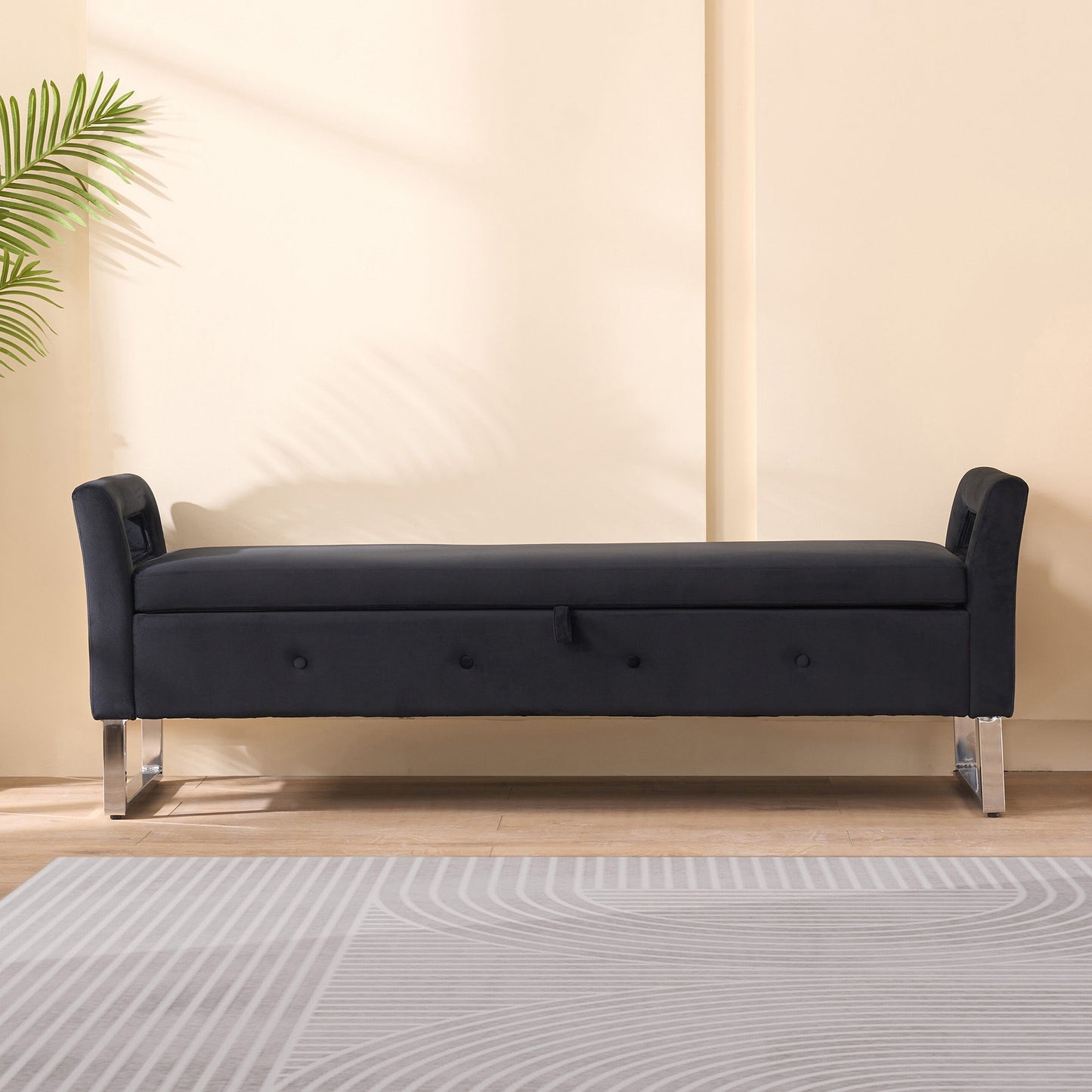 Wide Storage Soft Ottoman Bench With Armrests