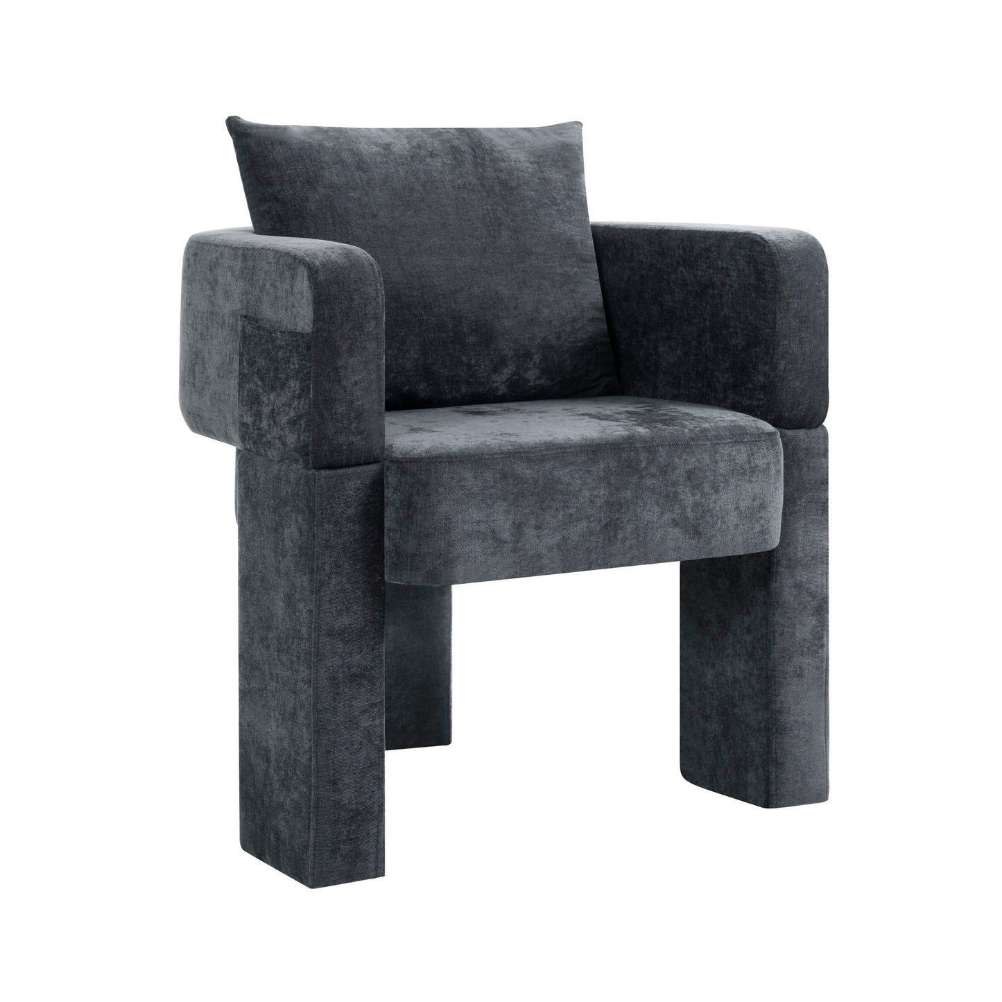 Modern 3 Leg Chenille Accent Chair With Ergonomic Arms & Removable Pillow