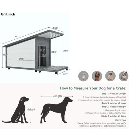 Modern Design Outdoor Dog House With Food Bowl And Wheels Pine - Gray / White