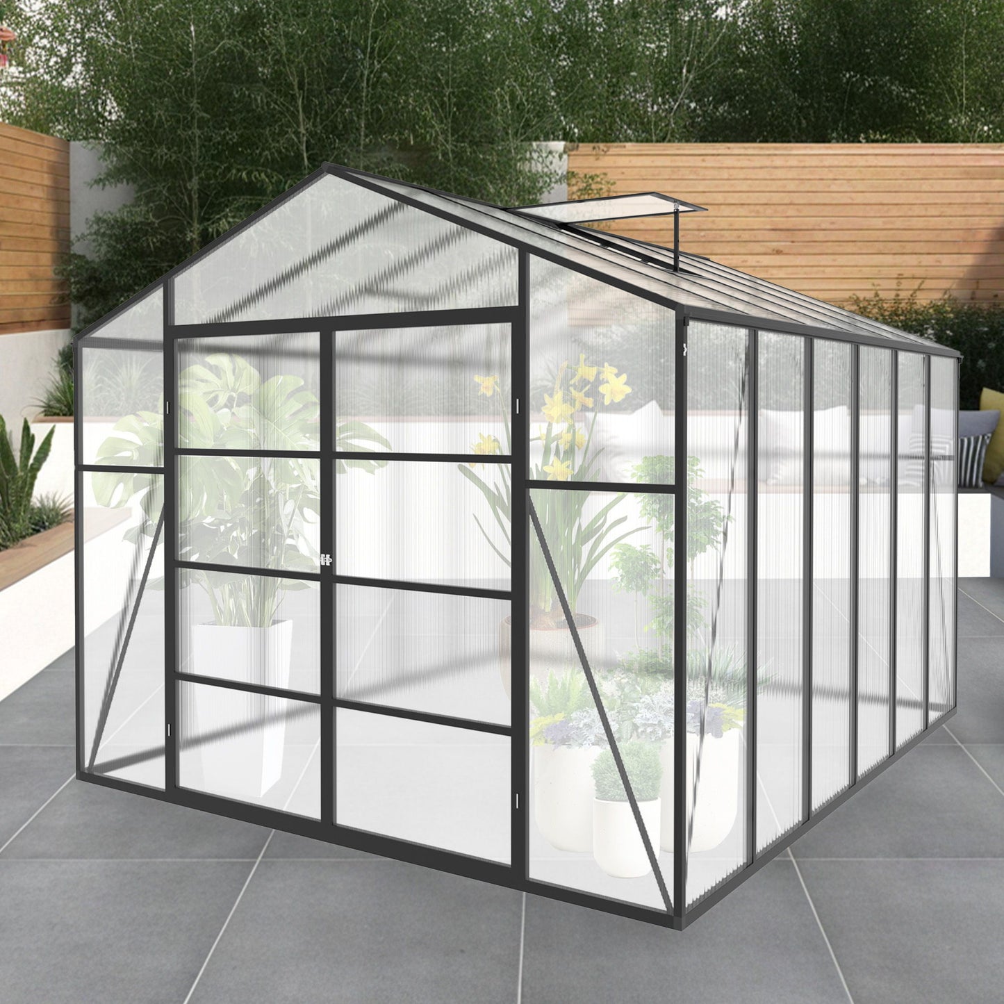 Gain Height Windproof Aluminum Greenhouse With Raised Base