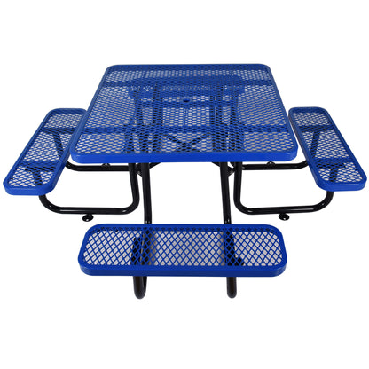 Square Outdoor Steel Picnic Table, With Umbrella Pole